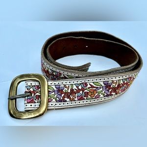 Lucky Brand Leather Belt Sz 30 inches Floral Print Multicolored